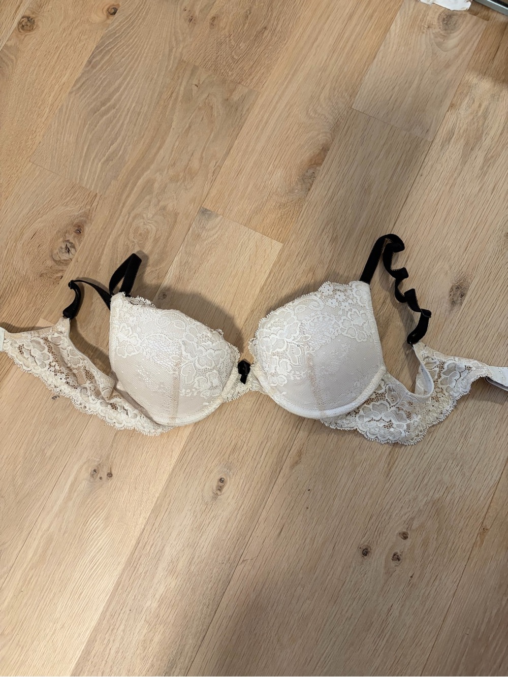 Victoria's Secret Cream Lace Push-Up Bra with Black Straps